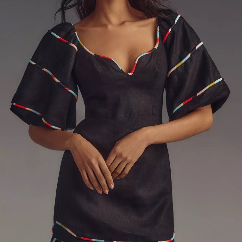 NWT Farm Rio Colored Stripes Short-Sleeve Mini Dress | Black | Large | Vacation